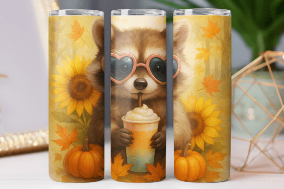 Autumn Raccoon Tumbler Wrap 20oz Skinny Graphics