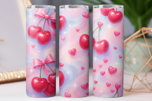 Cherry and Bow Tumbler Png Art Wrap 20oz