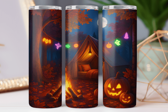 Fall Camping Skinny Tumbler Wrap 20oz: Graphics & Tumbler Wraps