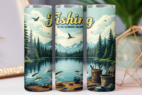 Fishing Escape Tumbler Wrap 20oz Skinny: Graphics & Tumbler Wraps