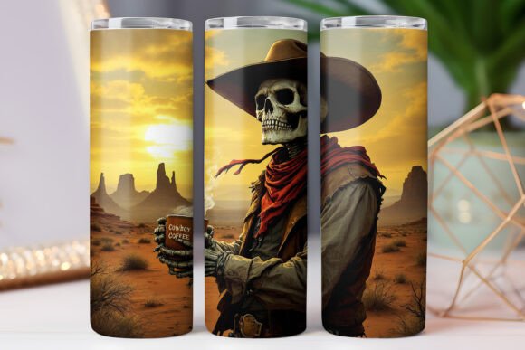 Western Cowboy Skeleton Tumbler Wrap Png: Graphics for Handmade Products